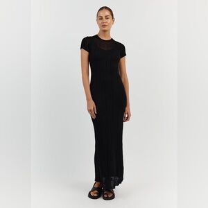 DISSH Harper Black Cap Sleeve Ribbed Texture Maxi Dress - S